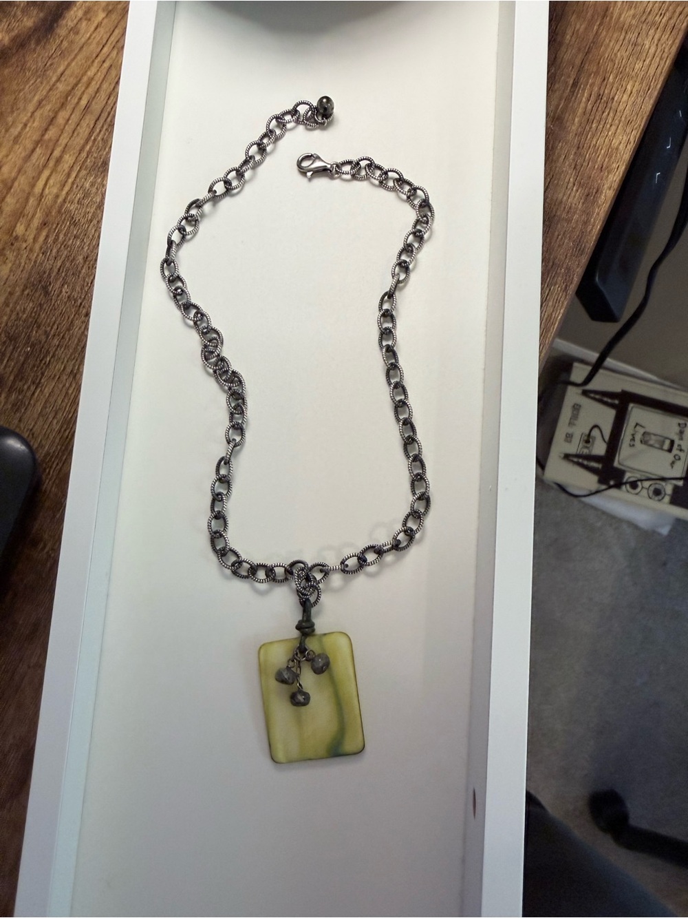 Silpada Olive and Yellow Rectangular Pendant Necklace with Silver-Tone Chain